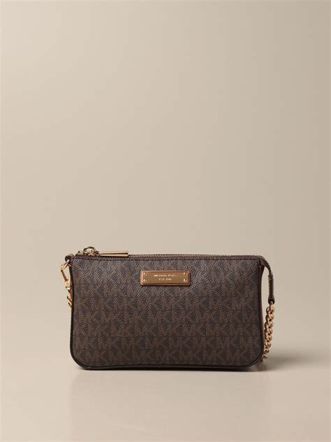 michael kors pouches chain pouchette brown|michael kors leather pochette.